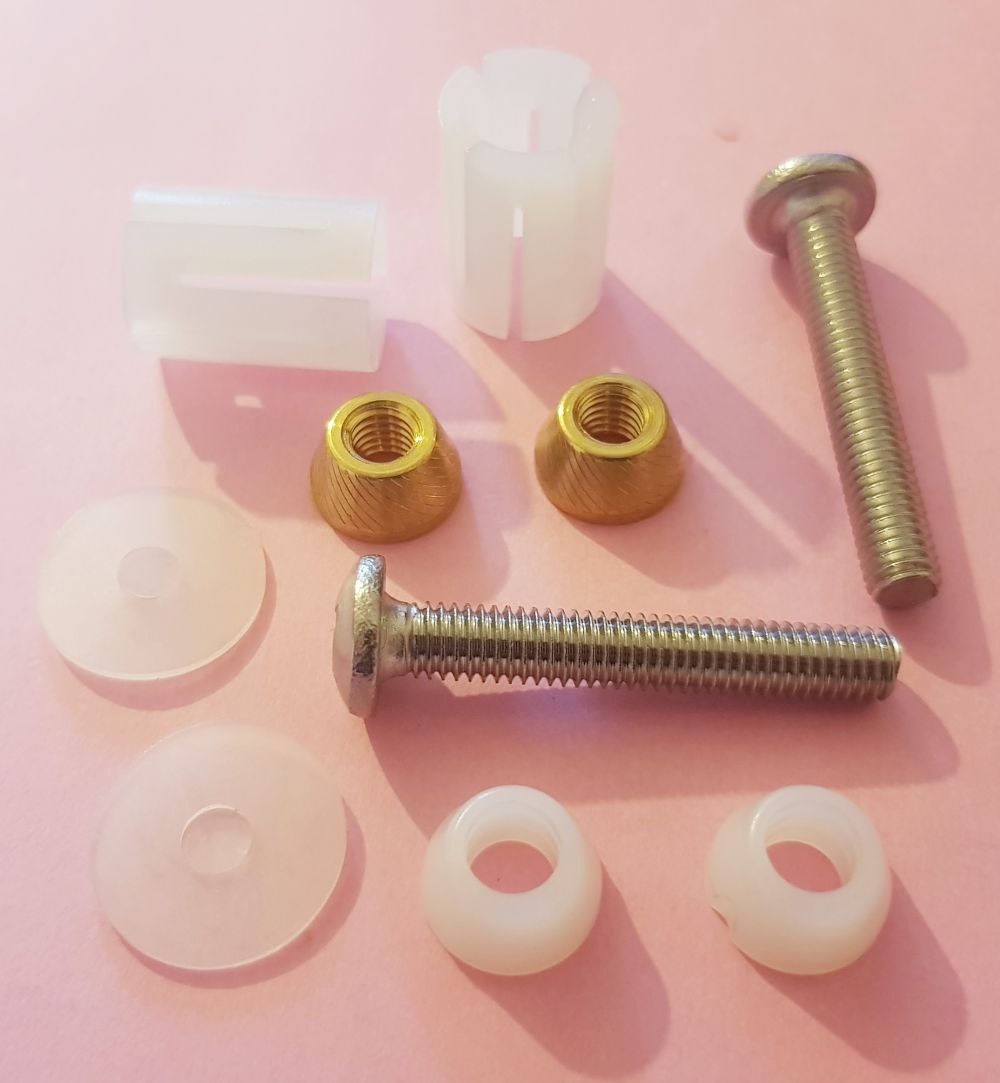 Replacement expansion screw kit for wc seats, consisting of screw, expander and conical nut. 080944