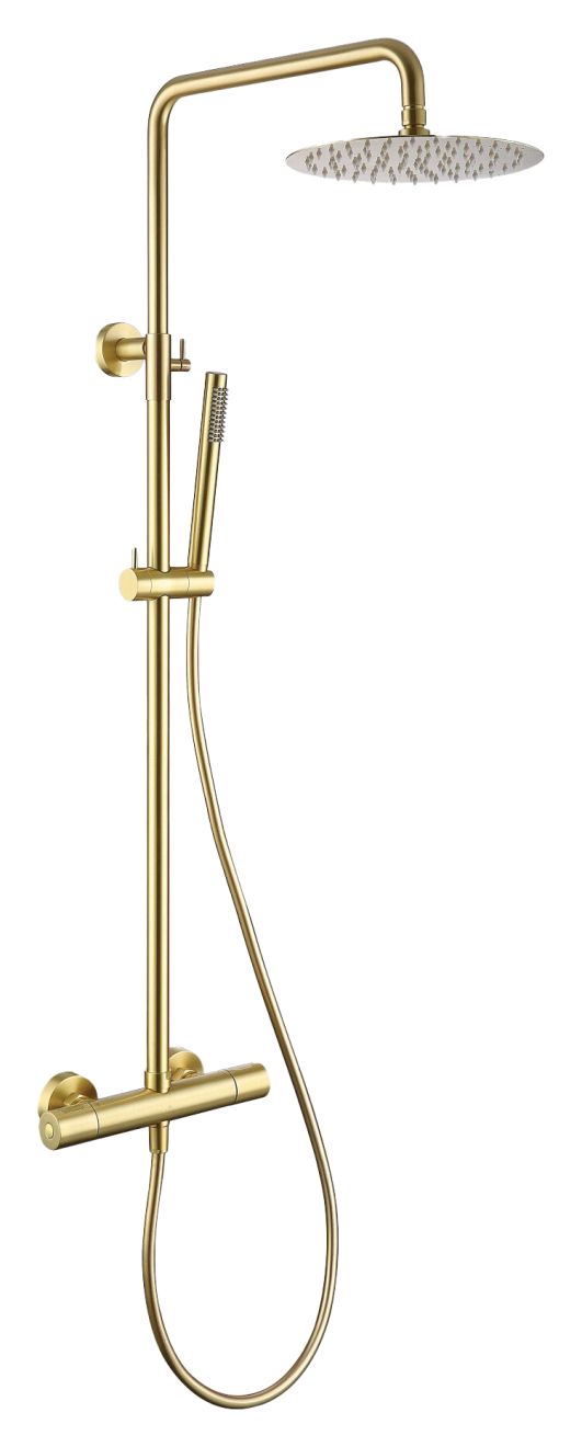 CoolTouch Thermostatic Bar Mixer w/Riser & Overhead Brushed Brass