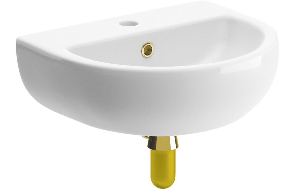 Dome 450x400mm 1TH Cloakroom Basin & Brushed Brass Bottle Trap
