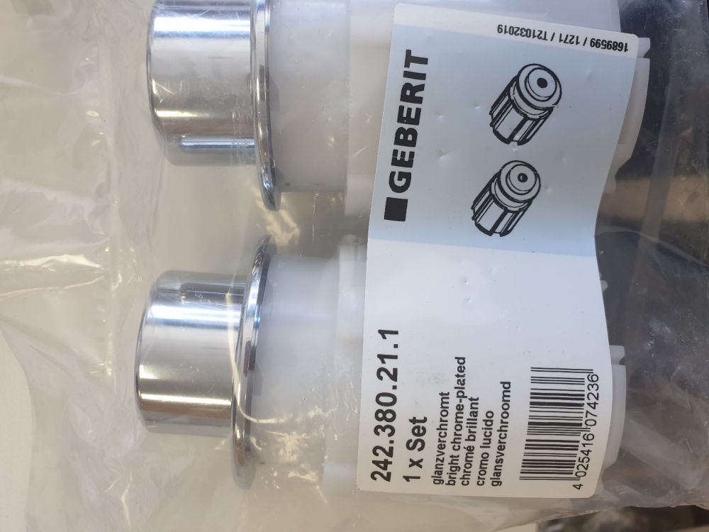 Geberit 242.380.21.1 actuator set for WC flush control in bright chrome plated. 