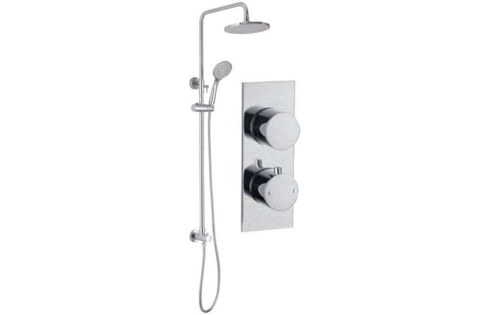 Round Shower Pack 9 - Sphere Slim Plate Two Outlet & Riser Overhead Kit