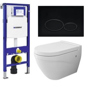 Geberit Toilet Set UP 320 Taormina Matt White Flatline Rimfree Softclose Quick Release Toilet Seat Alpha Matt Black 1012-A0300-002
