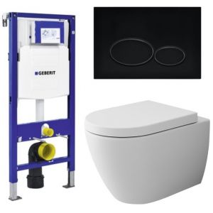Geberit Toilet Set UP 320 Jet-Flush Matt White Flatline Rimfree Softclose Quick Release Toilet Seat Alpha Matt Black 	1295-002-A0300