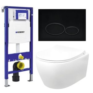 Geberit Toilet Set UP 320 Aloni Flatline Rimfree Softclose Quick Release Toilet Seat Alpha Matt Black AL5513+AL0411