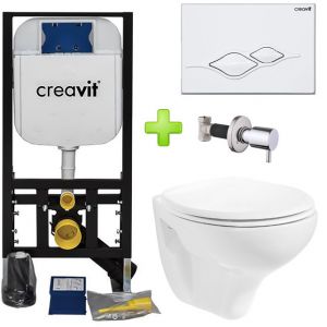 Built-in toilet set Creavit Hanging toilet with Bidet Gloss White complete with toilet seat softcloset 	GR5003 + GP1001.00 + ACL90