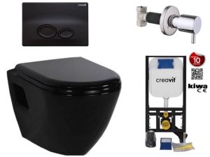 Wall-hung toilet set Gloss black with Bidet Creavit tp325 black Concealed cistern, bidet tap and control panel black toilet seat soft close. fb89a215-c888-4f78-511c-c8e7036e2562