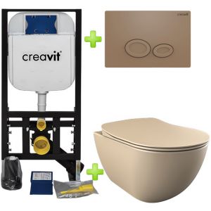 Creavit toilet set Mat Cappuccino - Hanging toilet FE320 Mat Cappuccino incl. soft close toilet seat and pressure plate  FE320-11CM00E-0000