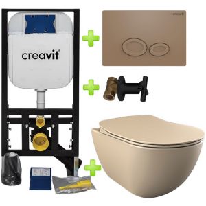 Creavit toilet set with bidet Mat Cappuccino - Hanging toilet FE320 Mat Cappuccino incl. soft close toilet seat and pressure plate FE320-11CM00E-0001 