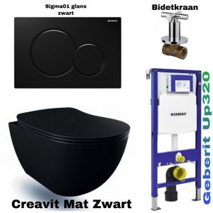 Complete Set Geberit UP320 with Creavit Wall-hung toilet Freedom with bidet Matt Black incl. Toilet seat with or without flushing rim 	FE320