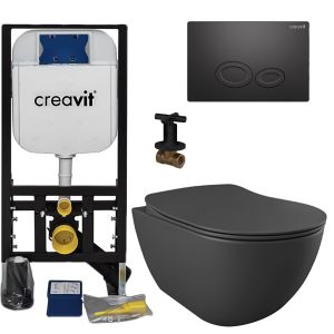 Creavit toilet set Anthracite - Rimless Freedom hanging toilet with bidet Anthracite matte bidet incl. soft close toilet seat 	FE322-0005 + GR5003 + GP8698531155850