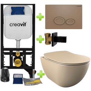 Creavit toilet set with bidet Mat Cappuccino - Hanging toilet FE322 Mat Cappuccino incl. soft close toilet seat and pressure plate FE322-00CM00E-0000