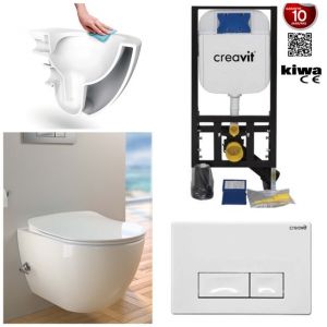 Complete set Wall closet with bidet integrated faucet Creavit Wall closet + Concealed cistern and pressure plate 	FE322+GR5003-1
