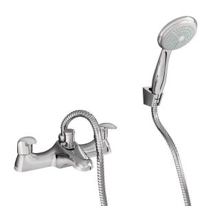 Nabis Alia deck mounted 3/4-turn bath filler mixer tap with ceramic disc/shower hose/handset and bracket A05403