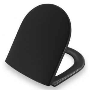 Black D-shaped Standard toilet seat with hinges in stainless steel