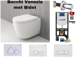 Creavit Complete set Wall toilet Rimless with Bidet Bocchi Venezia Gloss White S4CVENMBGP