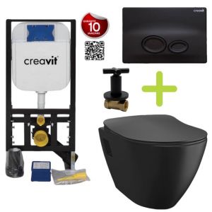 Creavit toilet set Black - Hanging toilet TP325 with bidet Black Matt - Rinsing rim incl. soft close toilet seat 	TP325-50SM00E-0005 + GR5003+ GP2002.06